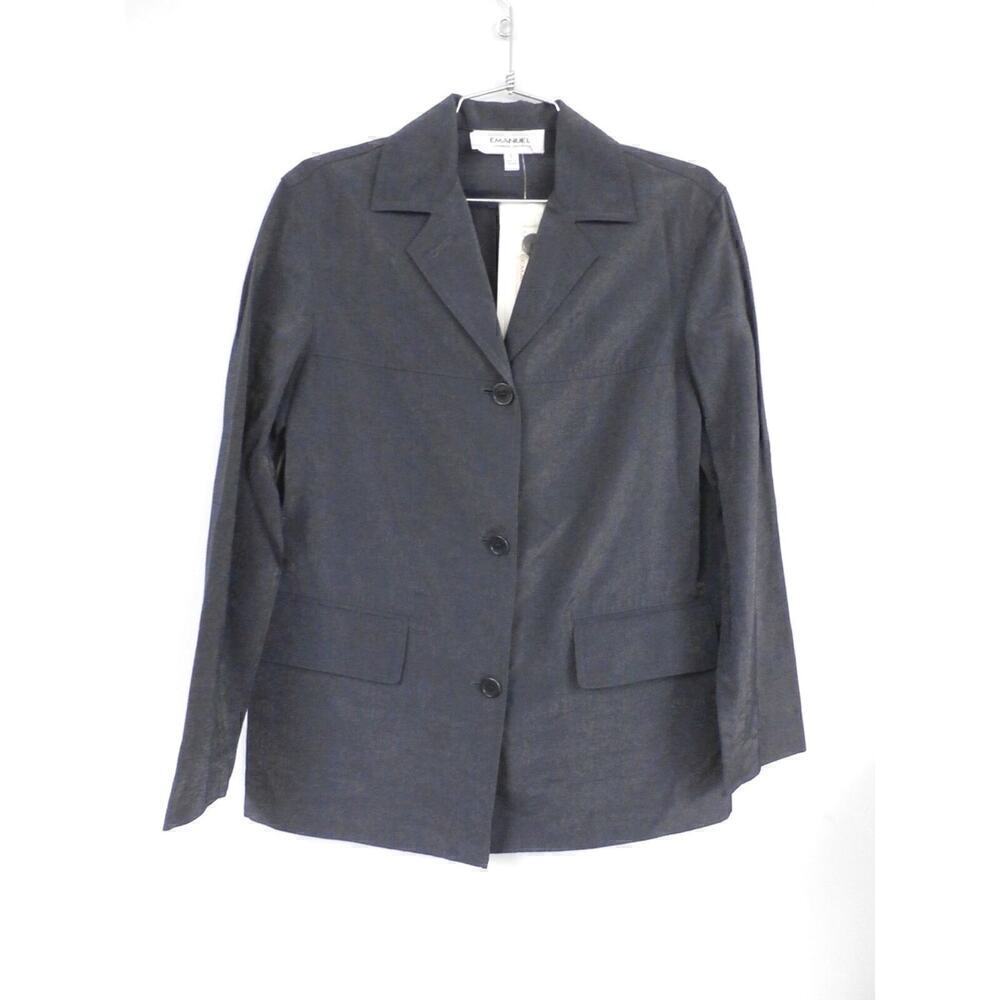 Womens Emanuel Ungaro Linen Blend Blazer Jacket Slate Blue Shimmer S NWT $265